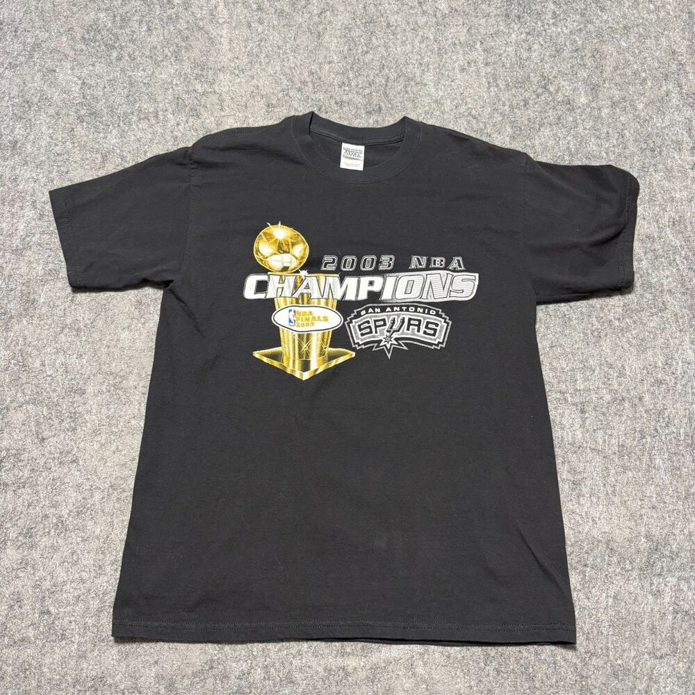 VTG Y2K San Antonio Spurs NBA Finals Champions Shirt Mens L Black Trophy Graphic